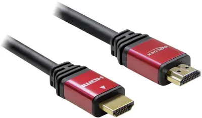 Delock HDMI priključni kabel HDMI-A  vtič\, HDMI-A  vtič 5.00 m rdeča/črna 84335 pozlačeni konektorji\, s feritnim jedrom HDMI kabel