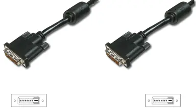 Digitus DVI priključni kabel DVI-D 18+1-polni vtič\, DVI-D 18+1-polni vtič 2.00 m črna AK-320100-020-S lahko se privije\, s feritnim jedrom DVI kabel