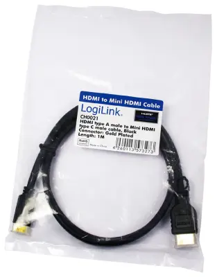 LogiLink HDMI kabel HDMI-A vtič, HDMI-mini-C vtič 1.5 m črna CH0022 4K UHD, avdio povratni kanal, pozlačeni konektorji HDMI kabel