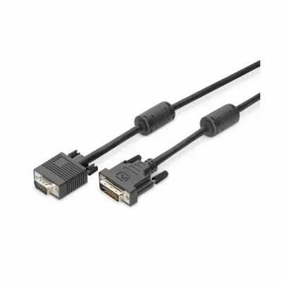 Digitus DVI / VGA adapterski kabel DVI-I 24+5-polni vtič, VGA 15-polni vtič 2.00 m črna AK-320300-020-S lahko se privije, s feritnim jedrom DVI kabel