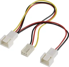 PC ventilator Y-kabel [2x 3-polni moški konektor za računalniški ventilator - 1x 3-polni ženski konektor za računalniški ventilator] 0.15 m črna\, rdeča\, rumena Akasa