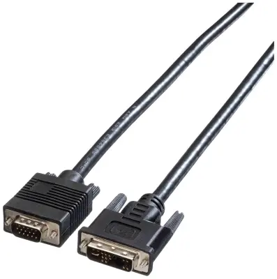 Roline VGA / DVI priključni kabel VGA 15-polni vtič\, DVI-A 12+5-polni vtič 2.00 m črna 11.04.5420 zaščiten\, lahko se privije VGA kabel