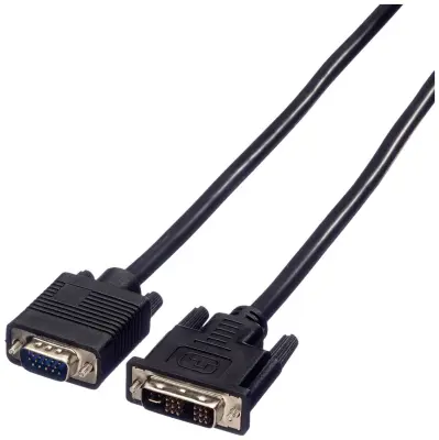 Value VGA / DVI priključni kabel VGA 15-polni vtič\, DVI-A 12+5-polni vtič 5.00 m črna 11.99.5449 lahko se privije VGA kabel