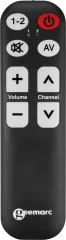 Univerzalni daljinski upravljalnik Geemarc TV-5 z velikimi črkami in gumbi za do dve napravi Geemarc TV-5 univerzalna daljinski upravljalnik črna