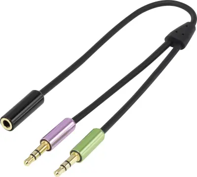 Klinken 4-polni avdio Y-adapter [2x klinken vtič 3.5 mm - 1x klinken vtičnica 3.5 mm] črne barve\, SpeaKa Professional
