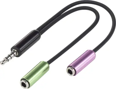 SpeaKa Professional SuperSoft slušalke\, klinken adapter\, 4polni. [1x klinken vtič 3.5 mm - 2x klinken vtičnica 3.5 mm] črn