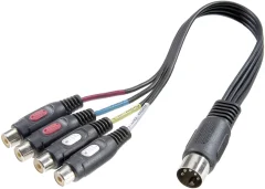 SpeaKa Professional-Činč/DIN priključni audio Y-adapter [1x diodni vtič 5-polni (DIN)/4x činč\, ženski]\, črn