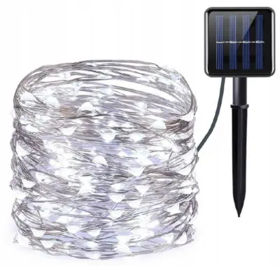 LED solarni niz 100 LED 10m IP65 600 mAh s senzorjem svetlobe hladno bela
