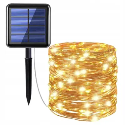 LED solarni niz 100 LED 10m IP65 600 mAh s senzorjem svetlobe toplo bela