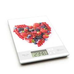 Digitalna kuhinjska tehtnica s srčkom iz sadja in kaljenim steklom max. 5 kg
