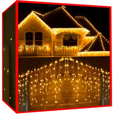Novoletne lučke zavesa 300 LED toplo bela 12m – 8 funkcij