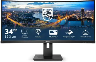 Philips 86,4 cm 34" 345B1C 3440x1440 Curved 100Hz VA 5ms HDMI DisplayPort 4xUSB3.2 HAS Zvočniki  sRGB119% AdaptiveSync Monitor