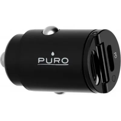 PURO, Mini avtomobilski polnilec z dvojnim USB C C PD 30 W, ?rna