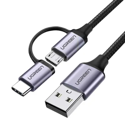 UGREEN USB-A na Micro USB + USB-C kabel pleten 1m
