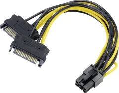 Akasa tok adapter [2x električni moški konektor SATA - 1x 6-polni moški konektor PCI-e] 0.15 m črna\, rumena