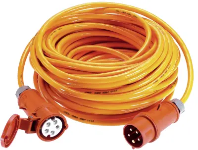 Električni podaljševalni kabel [ CEE-vtič - CEE-sklopka] 32 A oranžen 25 m z faznim pretvornikom AS Schwabe 59643