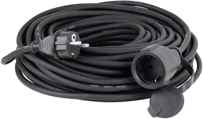 Električni podaljševalni kabel [ zaščiteni kontakti-Gummi-vtič - zaščiteni kontakti-Gummi-sklopka] črn 50 m AS Schwabe 60341