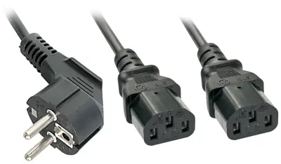LINDY tok Y-kabel [1x varnostni moški konektor - 2x ženski konektor IEC C13\, 10 A] 2.00 m črna