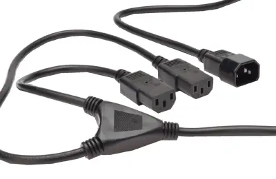 Razdelilni kabel DIGITUS\, C14 - 2x C13 moški / ženska\, 1\,7 m\, H05VV-F3G 1\,0qmm / 0\,75qmm\, črna Digitus tok napajalni kabel  1.70 m črna