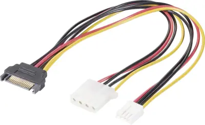 Renkforce tok Y-kabel [1x električni moški konektor SATA - 1x 4-polni električni ženski konektor IDE, 4-polni moški konektor floppy] 0.2 m črna, rdeča