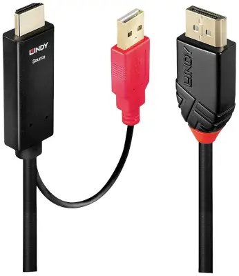 LINDY  priključni kabel DisplayPort  vtič\, HDMI-A  vtič\, USB-A vtič 0.50 m črna 41424  HDMI kabel