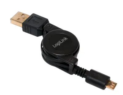LogiLink USB kabel USB 2.0 USB-A vtič\, USB-mikro-B vtič 0.75 m črna z navijalom CU0090