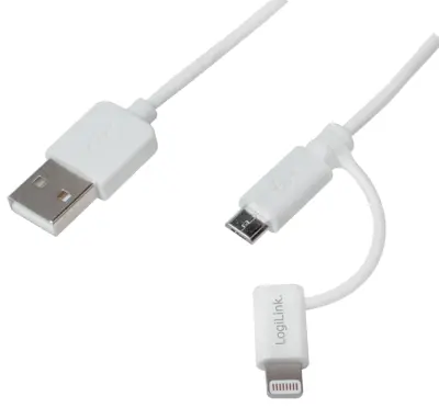 LogiLink USB kabel USB 2.0 USB-A vtič\, USB-mikro-B vtič\, Apple Lightning vtič  1.00 m bela