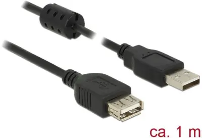 Delock USB kabel USB 2.0 USB-A vtič\, USB-A vtičnica 1.00 m črna s feritnim jedrom 84883