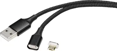 Renkforce USB kabel USB 2.0 USB-A vtič\, USB-mikro-B vtič 1.00 m črna magnetni vtič RF-4746074