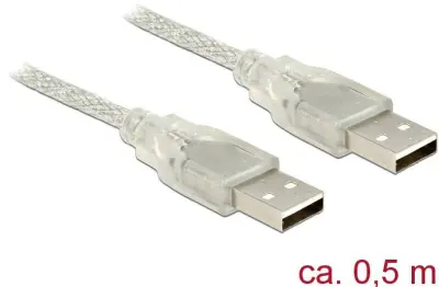 Delock USB kabel USB 2.0 USB-A vtič\, USB-A vtič 0.50 m transparentna s feritnim jedrom 83886