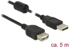 Delock USB kabel USB 2.0 USB-A vtič\, USB-A vtičnica 5.00 m črna s feritnim jedrom 84887