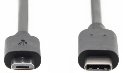 Digitus USB kabel USB 2.0 USB-C vtič, USB-mikro-B vtič 1.8 m črna okrogel, primeren za obojestranski priključek , dvojno oklopljen AK-300137-018-S