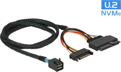 Delock trdi disk priključni kabel [1x moški konektor mini sas (sff-8643) - 1x U.2 SSD\, 7-polni moški konektor SATA] 0.75 m črna