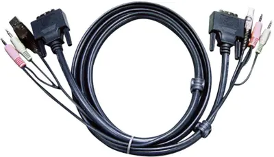 ATEN KVM kabel [2x 3,5mm banana moški konektor, moški konektor DVI, 18 + 1 polov, moški konektor USB 2.0 tipa A - 2x 3,5mm banana moški konektor, mošk