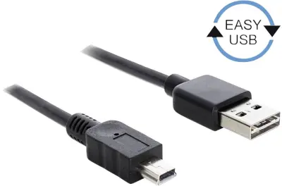 Delock USB 2.0 kabel [1x moški konektor USB 2.0 tipa A - 1x moški konektor USB 2.0 tipa mini B] 3 m črna primeren za obojestranski priključek , pozlač