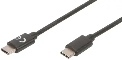 Digitus USB kabel USB 2.0 USB-C® vtič\, USB-C® vtič 1.80 m črna okrogel\, primeren za obojestranski priključek \, dvojno oklopljen AK-300138-018-S