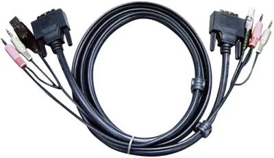 ATEN KVM kabel [2x 3,5mm banana moški konektor, moški konektor DVI, 18 + 1 polov, moški konektor USB 2.0 tipa A - 2x 3,5mm banana moški konektor, mošk