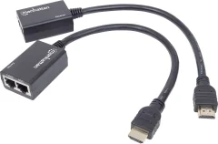 Manhattan HDMI Cat5e / Cat6 Extender\, razširja 1080p signal na 30m\, vgrajen HDMI kabel\, brez napajalnika HDMI™ podaljšek prek omrežnega kabla RJ45 Manhattan 207386 30 m 1080 pikslov