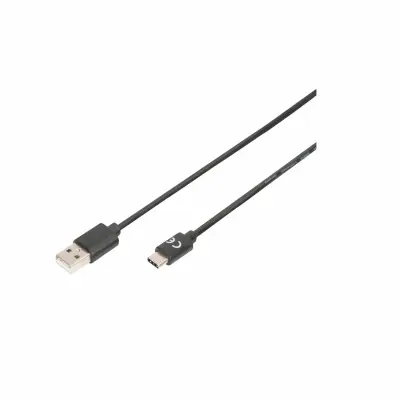 Digitus USB kabel USB 2.0 USB-C® vtič\, USB-A vtič 1.80 m črna okrogel\, primeren za obojestranski priključek \, dvojno oklopljen AK-300136-018-S