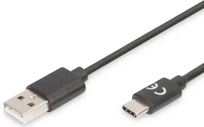 Digitus USB kabel USB 2.0 USB-C® vtič\, USB-A vtič 3.00 m črna dvojno oklopljen\, primeren za obojestranski priključek  AK-300148-030-S