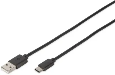 Digitus USB kabel USB 2.0 USB-C® vtič\, USB-A vtič 1.80 m črna okrogel\, primeren za obojestranski priključek \, dvojno oklopljen DB-300136-018-S
