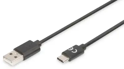 Digitus USB kabel USB 2.0 USB-A vtič, USB-C vtič 1 m črna prilagodljiv, zaščita iz folije, pletena zaščita, zaščiten, dvojno oklopljen, z USB-jem AK-3