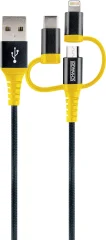 Schwaiger USB kabel USB 2.0 USB-A vtič, USB-C vtič, Apple Lightning vtič , USB-mikro-B vtič 1.2 m črna, rumena odporen na trganje WKUU310 511