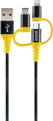 Schwaiger USB kabel USB 2.0 USB-A vtič, USB-C vtič, Apple Lightning vtič , USB-mikro-B vtič 1.2 m črna, rumena odporen na trganje WKUU310 511