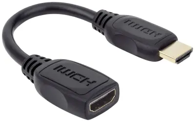 Manhattan HDMI podaljšek HDMI-A vtič, HDMI-A vtičnica 0.2 m črna 354523 dvojno oklopljen, High speed-HDMI z ethernet, UL-certificirano, Ultra HD (4k)