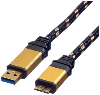 Roline USB kabel USB 3.2 gen. 1 (USB 3.0) USB-A vtič\, USB-mikro-B 3.0 vtič  0.80 m črna\, zlata dvojno oklopljen\, pozlačeni konektorji 11.02.8878