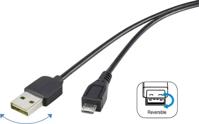 Renkforce USB kabel USB 2.0 USB-A vtič\, USB-mikro-B vtič 1.80 m črna primeren za obojestranski priključek \, pozlačeni konektorji RF-4096110