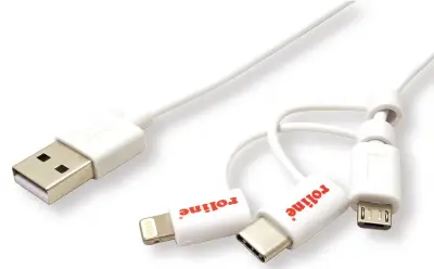 Roline USB kabel USB 2.0 USB-A vtič\, Apple Lightning vtič \, USB-mikro-B vtič\, USB-C® vtič 1.00 m bela  11.02.8329