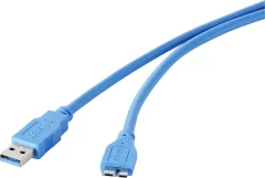 USB 3.0 priključni kabel [1x USB 3.0 vtič A - 1x USB 3.0 vtič Micro B] 0.30 m modre barve\, pozlačeni vtični kontakti renkforce