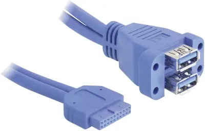 Delock USB kabel USB 3.2 gen. 1 (USB 3.0) spojni konektor 19-polni \, USB-A vtičnica 0.45 m modra UL-certificirano 82942